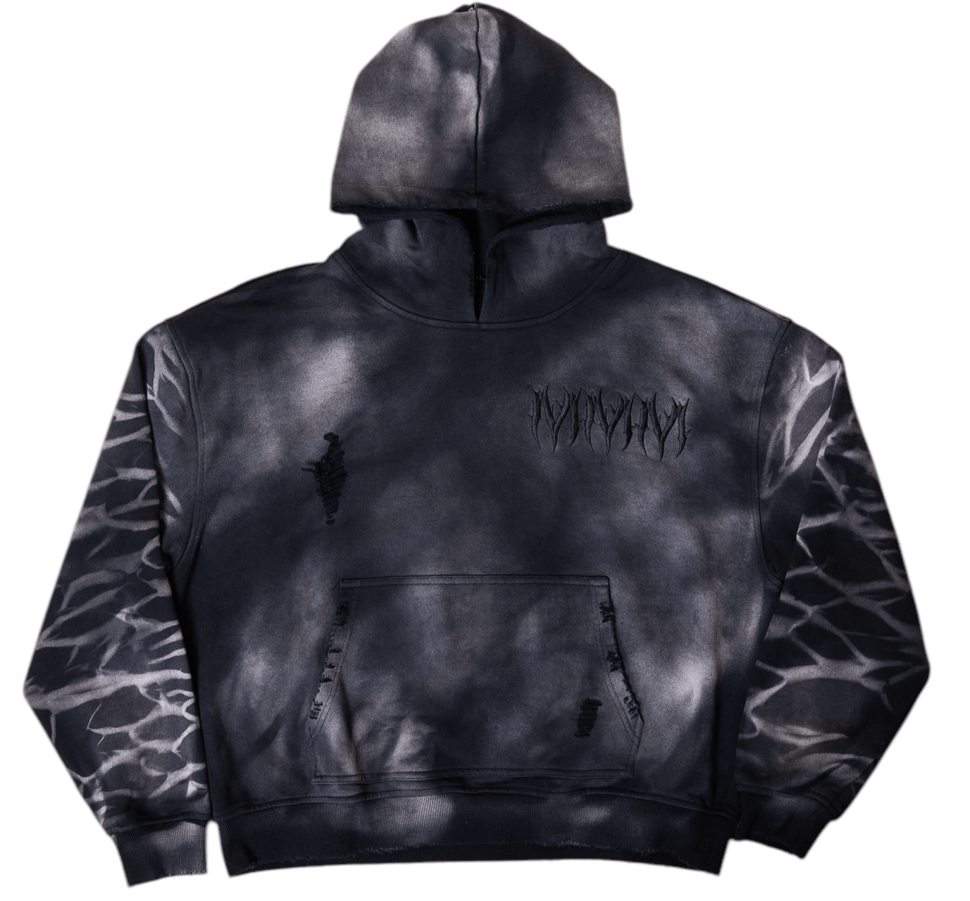 Hidden Letters Distressed Sun Faded Hoodie (Charcoal) - MMMBrand