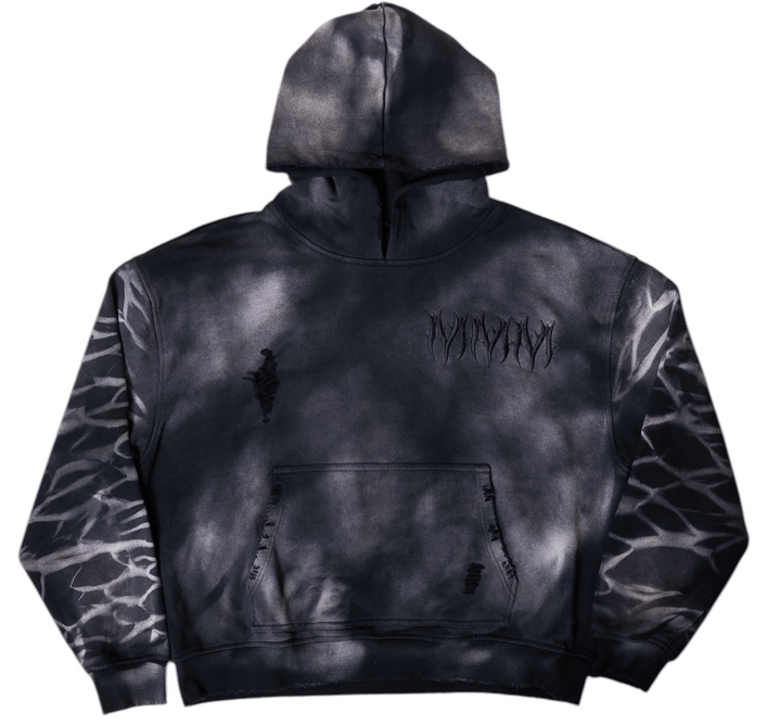 Hidden Letters Distressed Sun Faded Hoodie (Charcoal) - MMMBrand