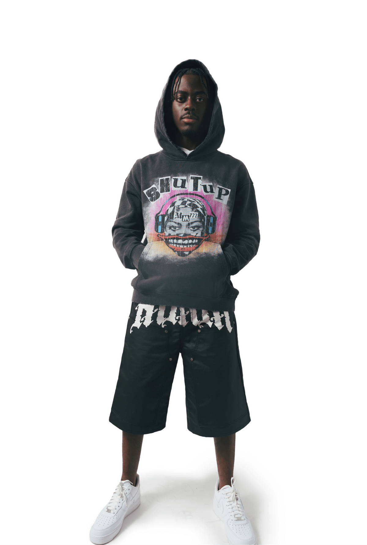 “Shut up Please” Sun Faded Hoodie (Black) - MMMBrand