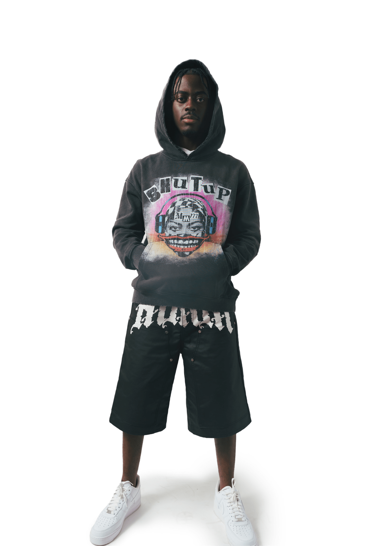 “Shut up Please” Sun Faded Hoodie (Black) - MMMBrand