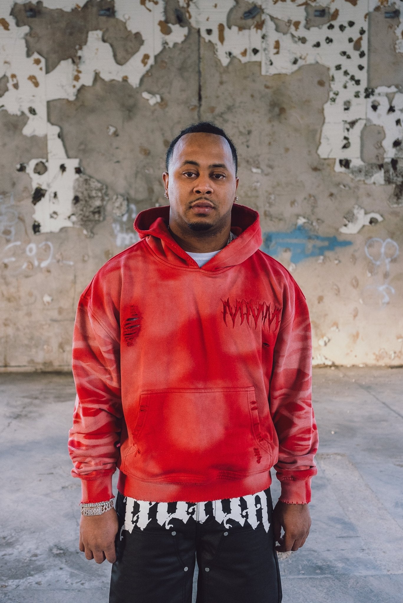 Hidden Letters Distressed Sun Faded Hoodie (Red) - MMMBrand