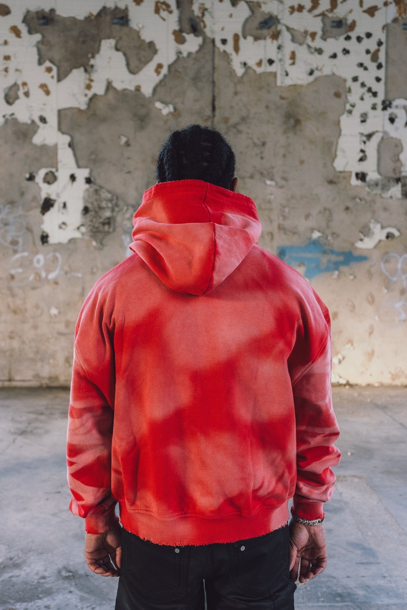 Hidden Letters Distressed Sun Faded Hoodie (Red) - MMMBrand
