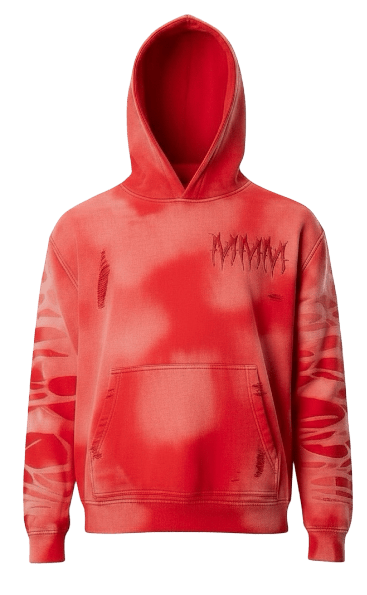 Hidden Letters Distressed Sun Faded Hoodie (Red) - MMMBrand
