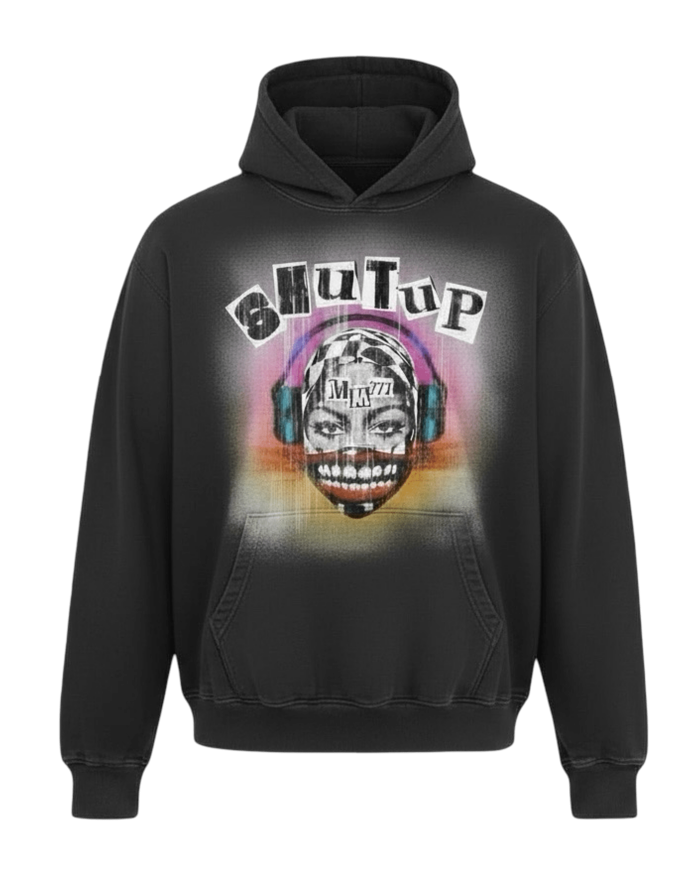 “Shut up Please” Sun Faded Hoodie (Black) - MMMBrand