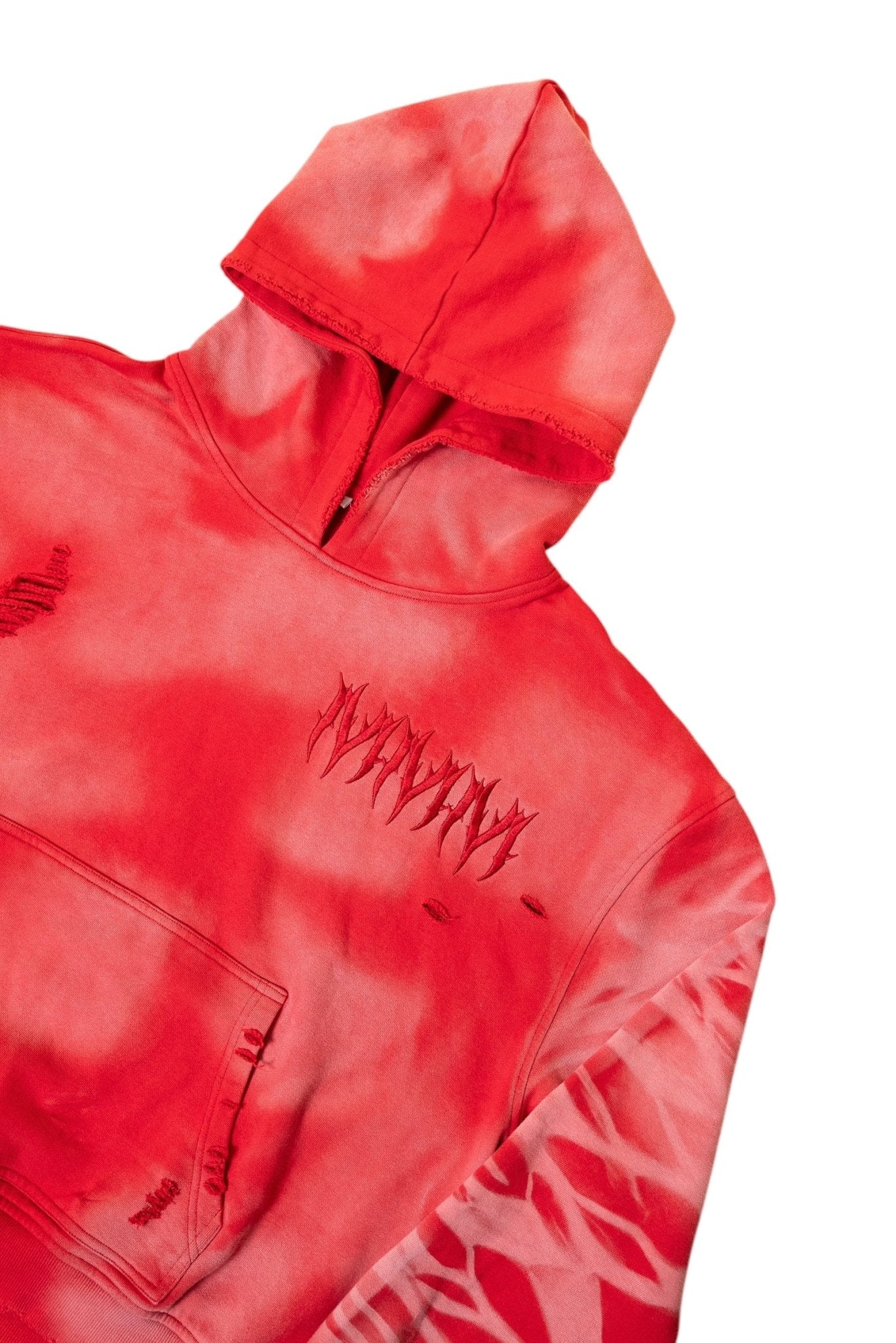 Hidden Letters Distressed Sun Faded Hoodie (Red) - MMMBrand
