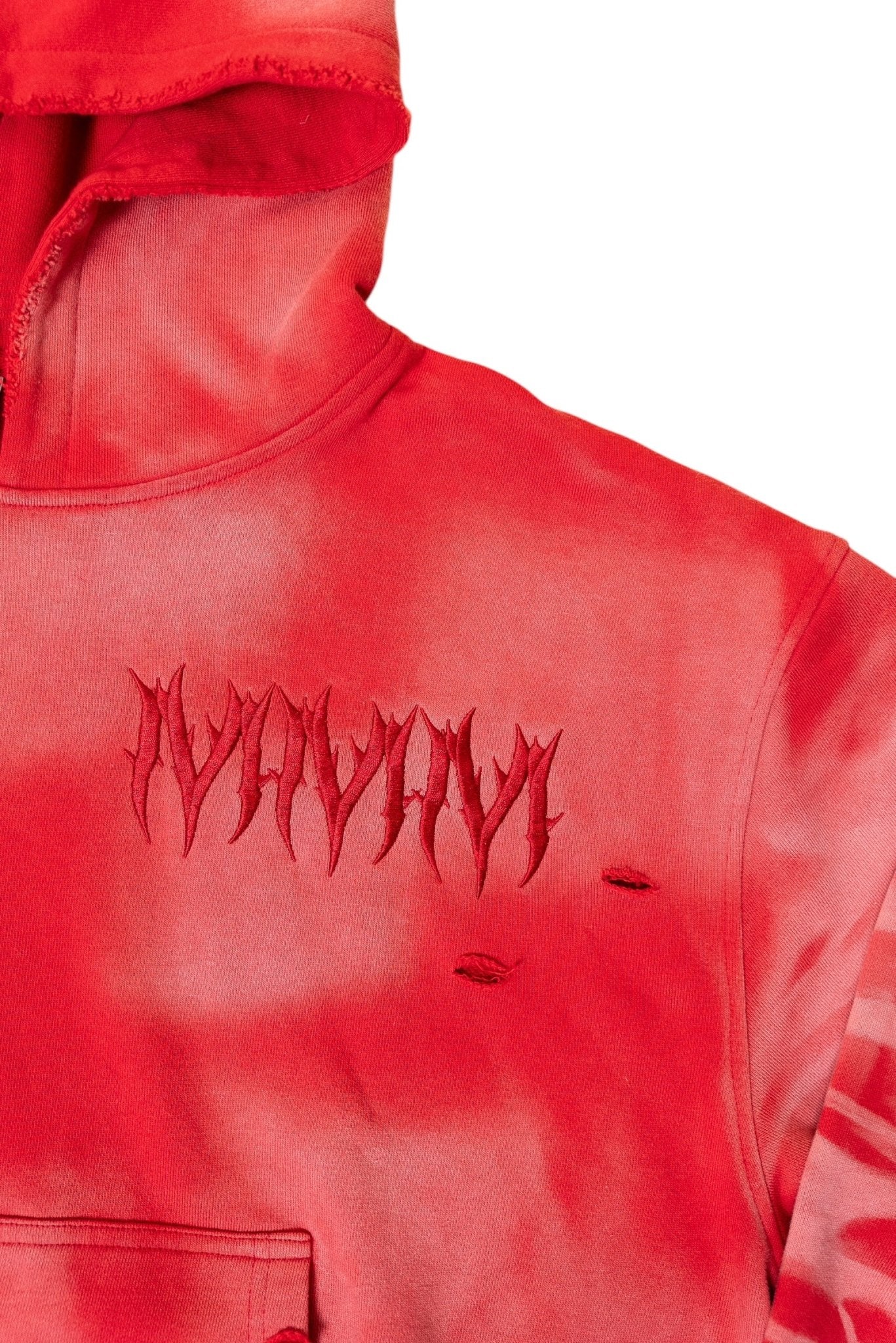 Hidden Letters Distressed Sun Faded Hoodie (Red) - MMMBrand
