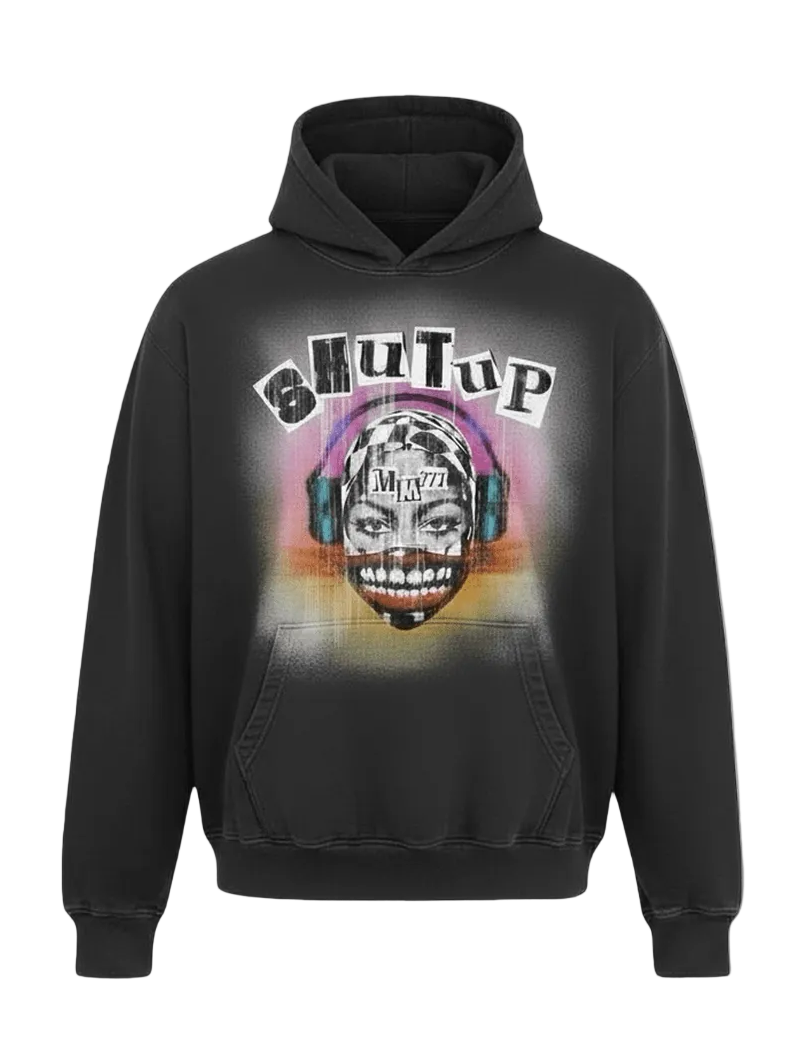 “Shut up Please” Sun Faded Hoodie (Black) - MMMBrand