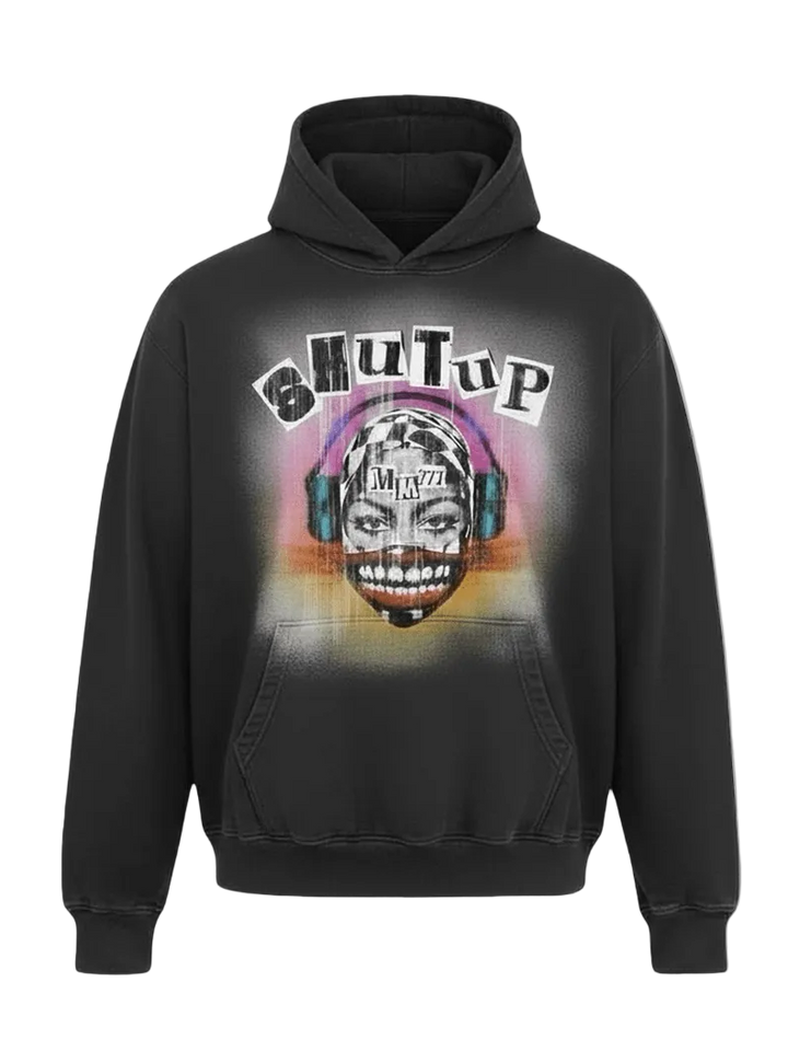 “Shut up Please” Sun Faded Hoodie (Black) - MMMBrand