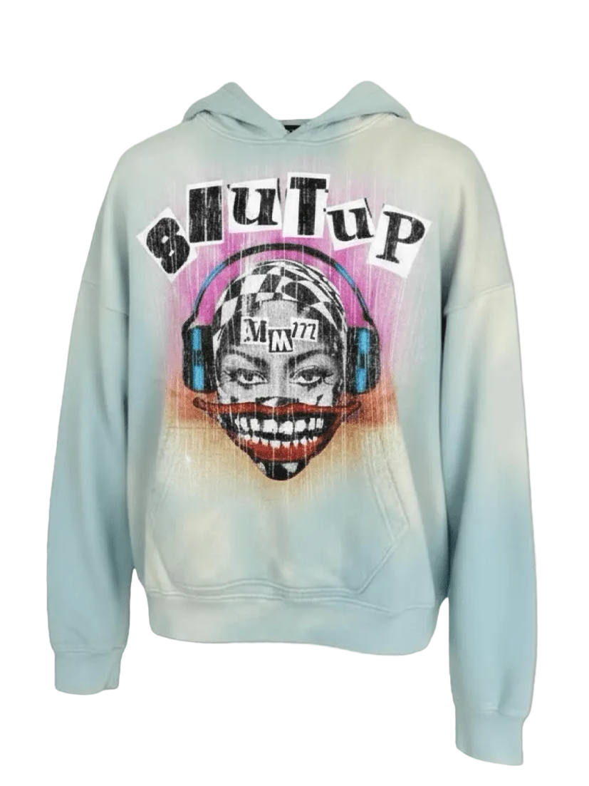 “Shut up Please” Sun Faded Hoodie (Sky Blue) - MMMBrand