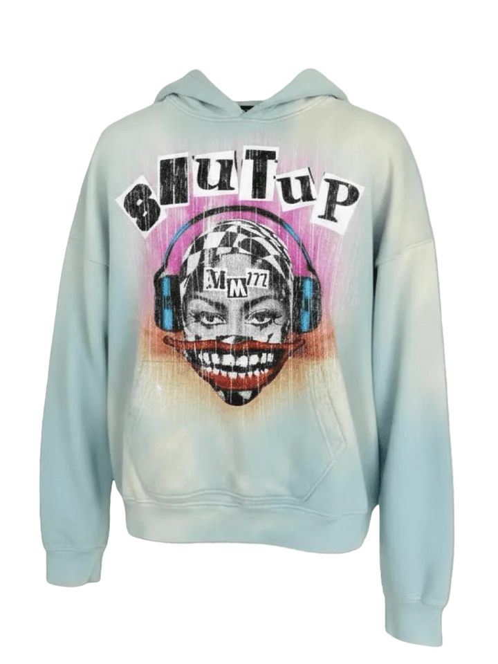 “Shut up Please” Sun Faded Hoodie (Sky Blue) - MMMBrand